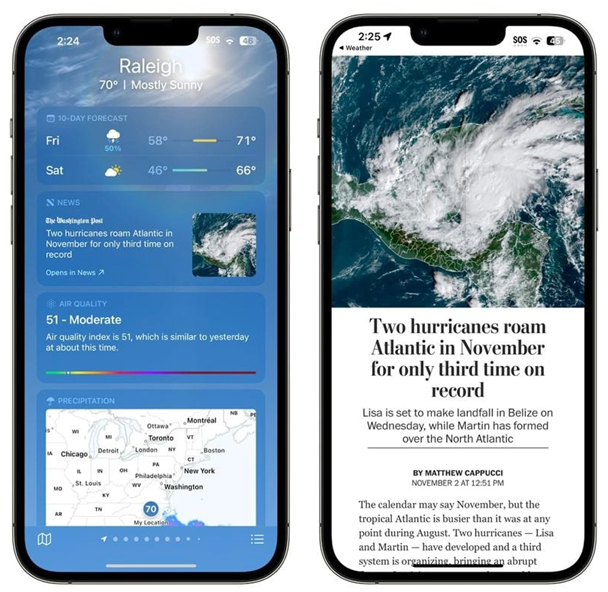 金门苹果14维修分享iPhone 14手机如何看天气时顺带看新闻 