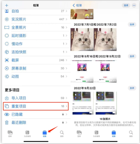 金门苹果手机维修分享iOS 16 中相册重复项目功能使用方法 